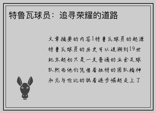 特鲁瓦球员：追寻荣耀的道路